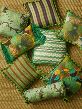 Load image into Gallery viewer, Bonnie & Neil - Wild Pansy Emerald Linen Cushion