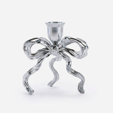 Load image into Gallery viewer, Brass Bow Candle Holder: Silver Coated
