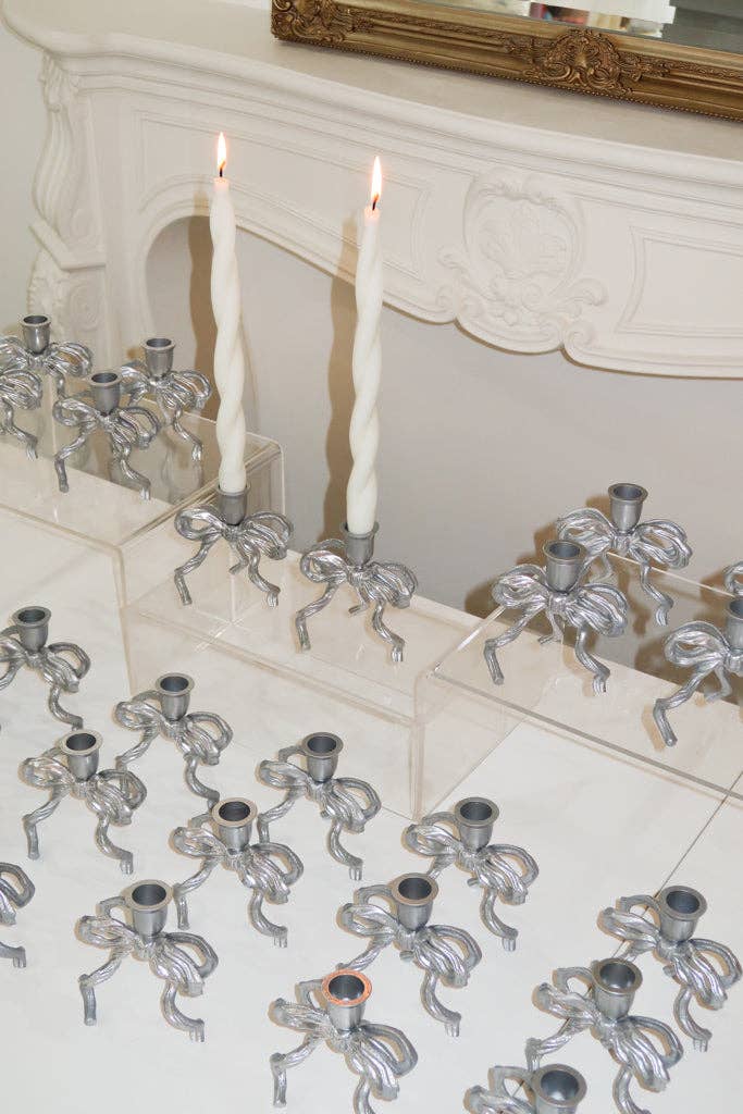 Brass Bow Candle Holder: Silver Coated