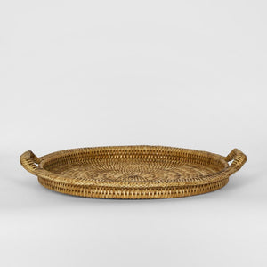 Paume Rattan Round Serving Tray With Handles - Natural