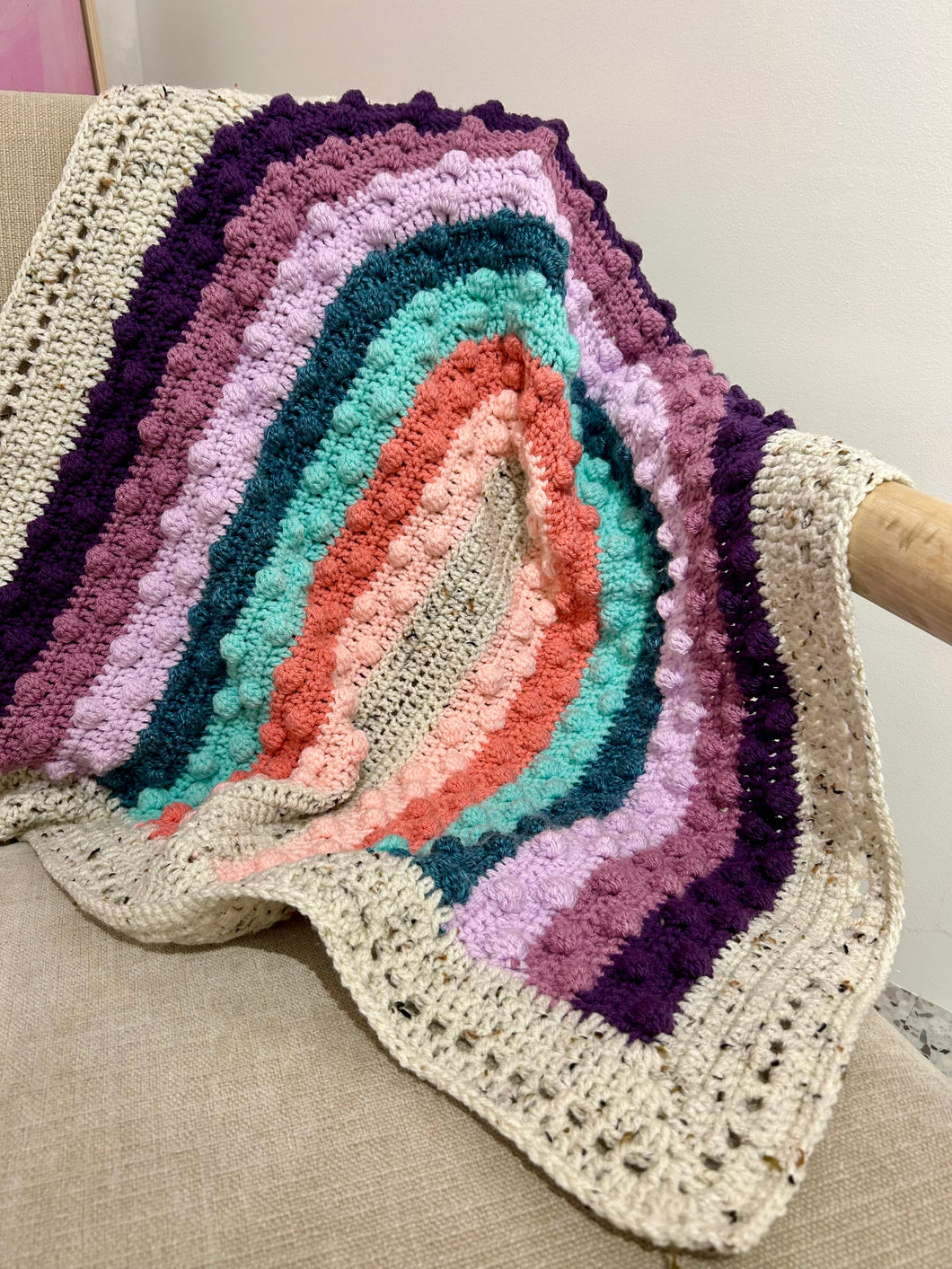 Nana Knit - Pastel Rainbow Bobble Blanket