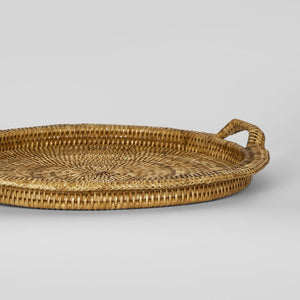 Paume Rattan Round Serving Tray With Handles - Natural