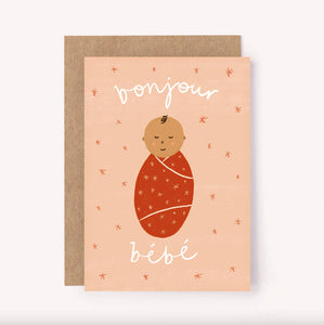 Bonjour Bebe Pink Card - New Baby | Baby Shower Greeting