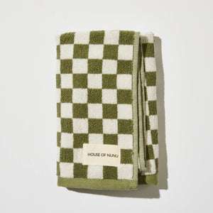 Hand Towel in Green Olive Check
