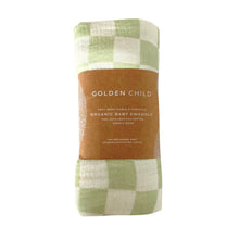 Load image into Gallery viewer, Golden Child - Lime Checked Organic Cotton Baby Swaddle
