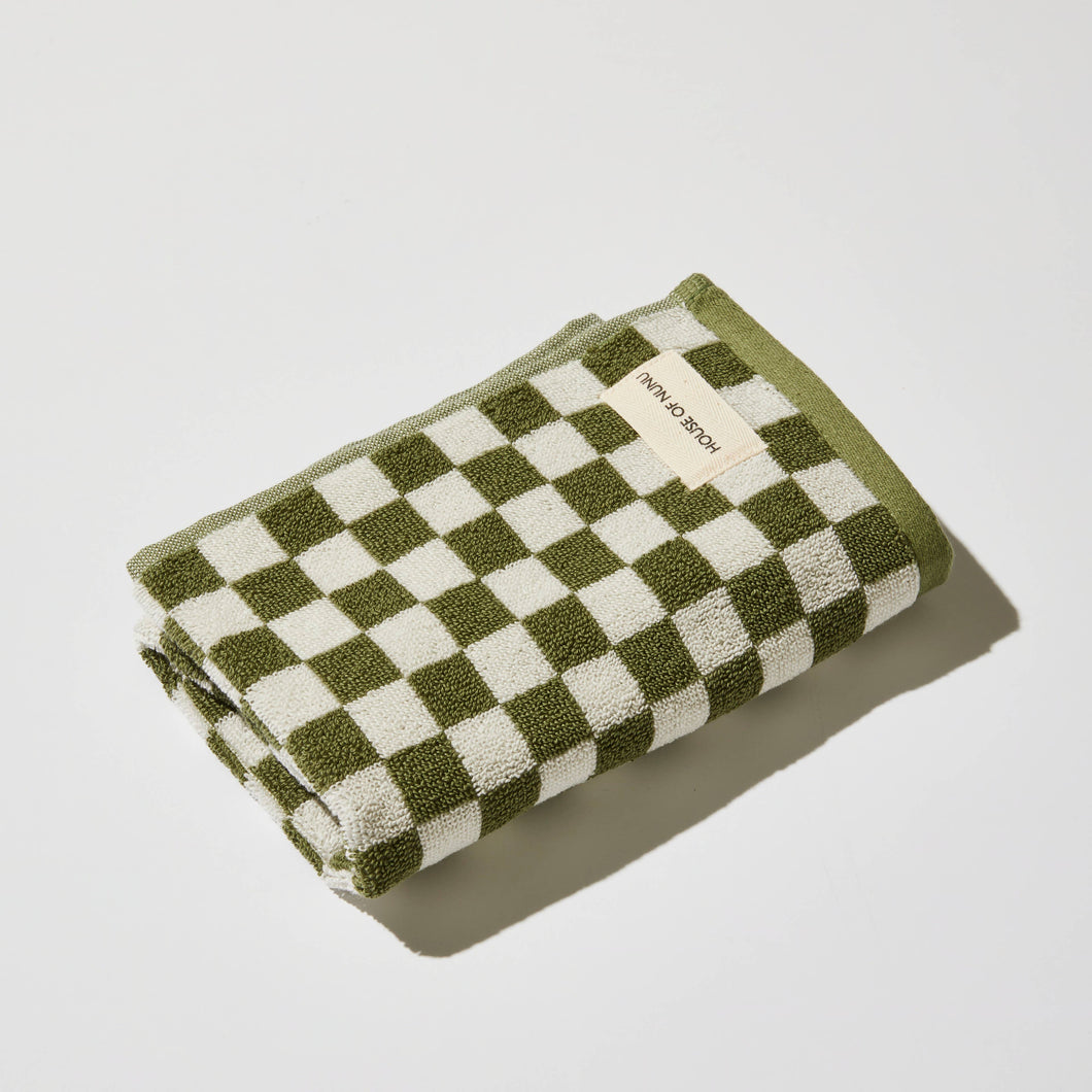 Hand Towel in Green Olive Check
