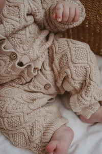 Freckles - Textured Cotton Knit  Romper | Ecru Diamond