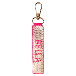 Bella Pink/White Beaded Keychain