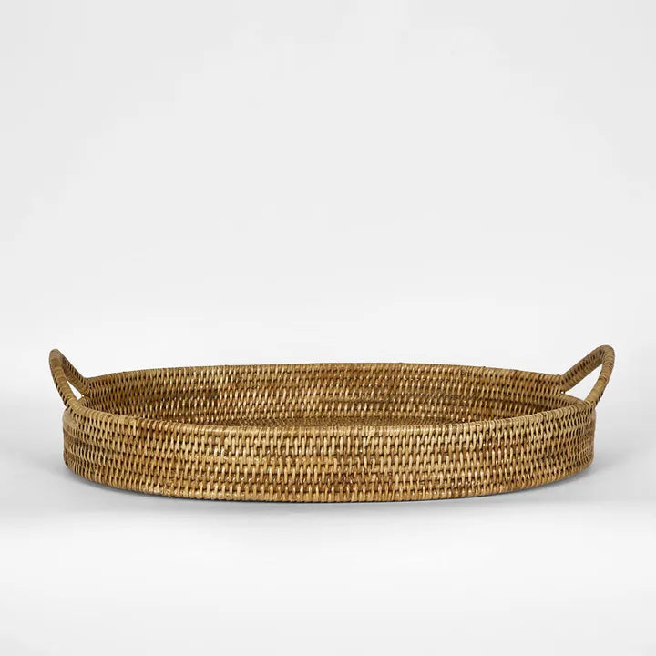 Paume Rattan Oval Serving Tray with Handles - Natural
