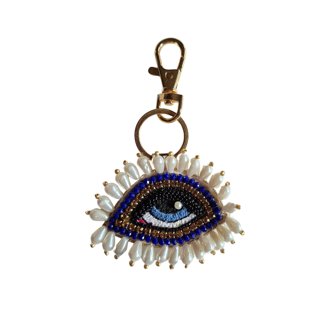 Beaded Evil Eye Blue Keychain