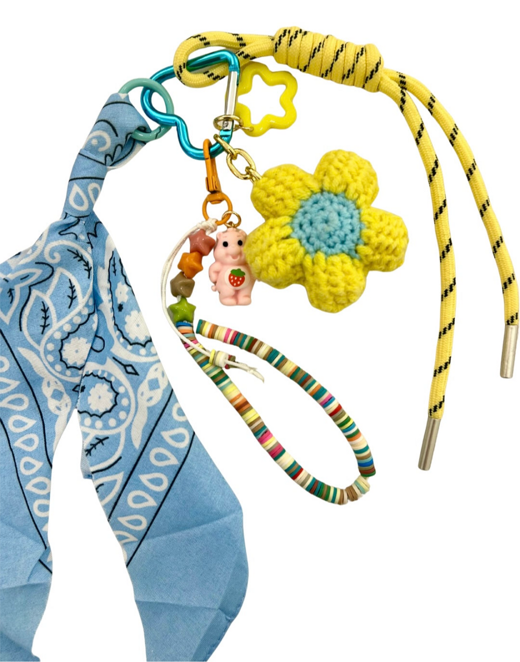 SHEERA - Yellow bandana flower crochet keychain