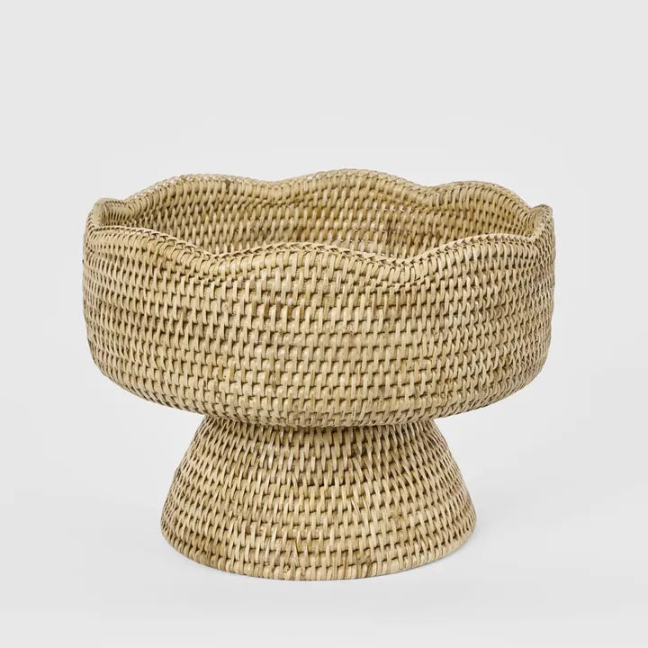 Paume Scallop Rattan Fruit Bowl on Stand