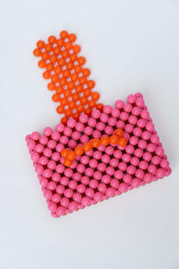 BEADED CARD PURSE - MULTI PINK