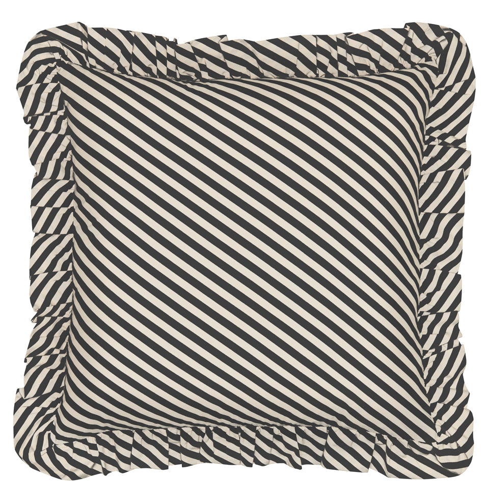 Castle - Licorice Pinstripe Ruffle Cushion