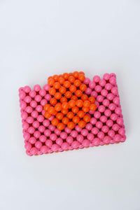 BEADED CARD PURSE - MULTI PINK