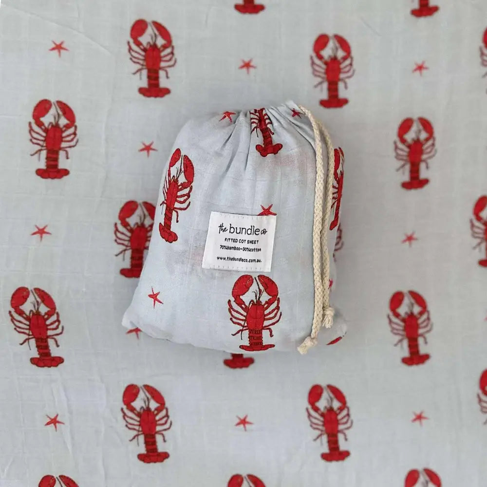Spicy Lobster Fitted Cot Sheet - 70% Bamboo + 30% Cotton