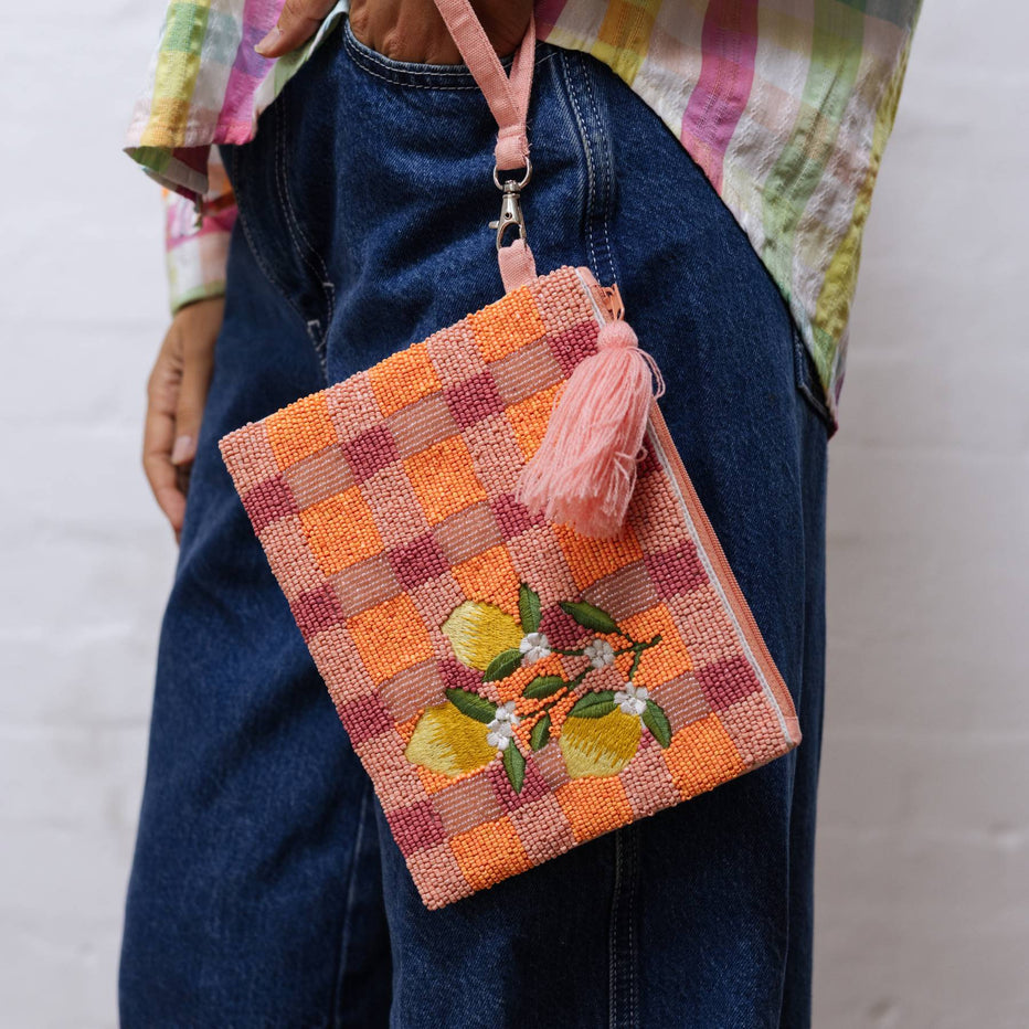 Zoda - Lemon Beaded Clutch