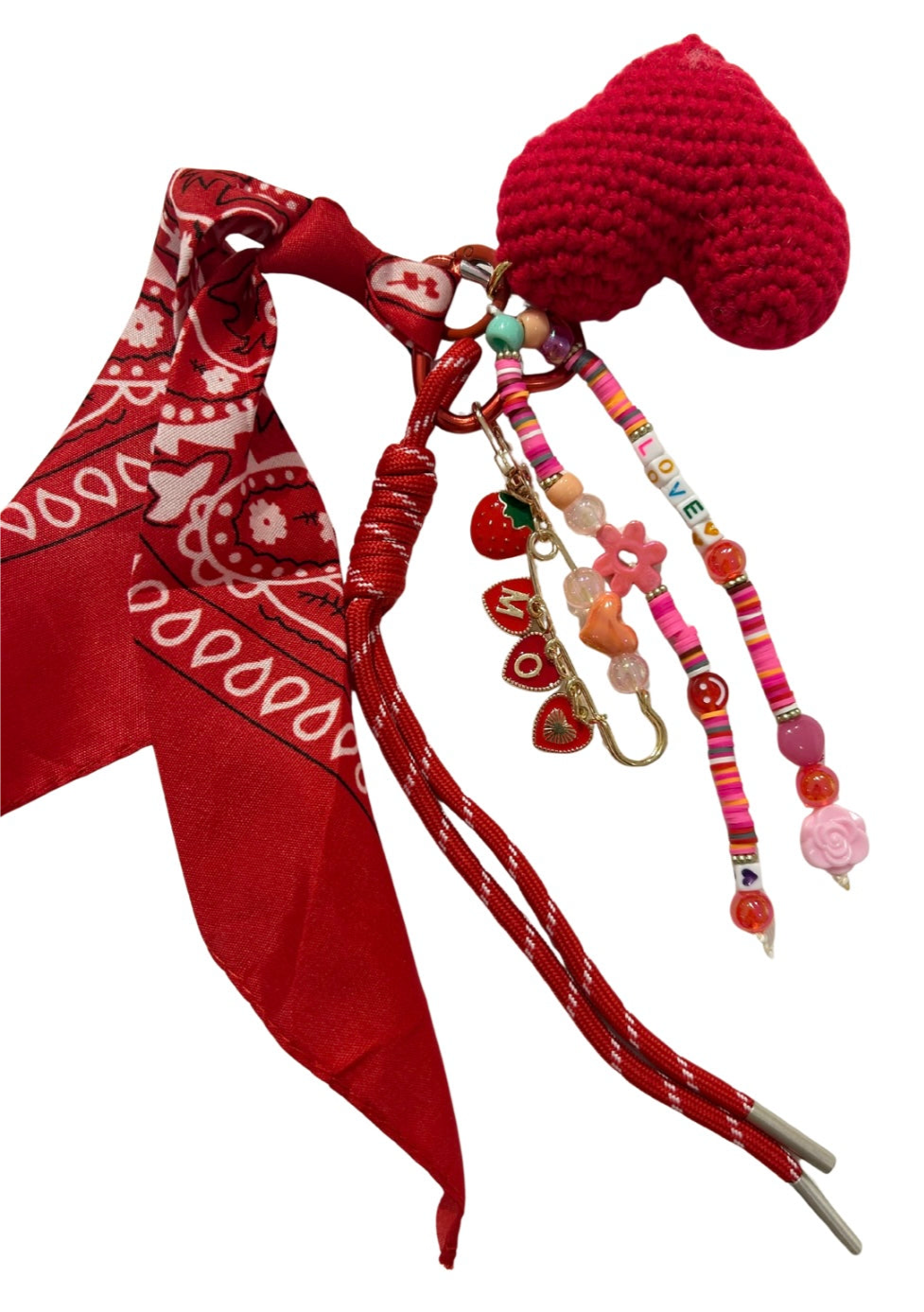 SHEERA - Red bandana heart crochet keychain