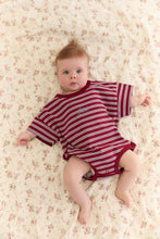 Load image into Gallery viewer, Juni - Riley T-shirt Romper Cherry Stripe
