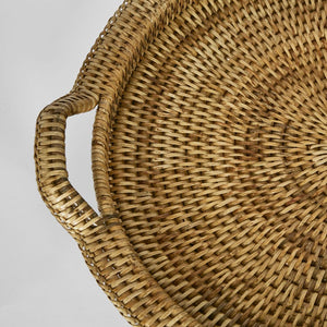 Paume Rattan Round Serving Tray With Handles - Natural