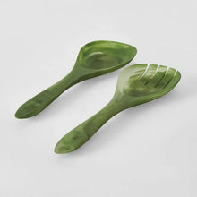 Load image into Gallery viewer, Idra Green Swirl Resin Salad Server Set
