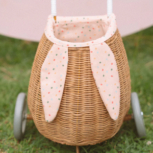 Olli Ella - Rattan Bunny Luggy with Lining - Gumdrop