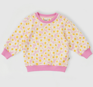 Goldie + Ace - Daisy Meadow Relaxed Terry Sweater - Fairy Floss Golden