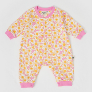 Goldie + Ace - Daisy Meadow Relaxed Terry Romper - Fairy Floss Golden