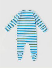 Load image into Gallery viewer, Goldie + Ace - Sky Stripe Rib Zipsuit - Sky/Gold
