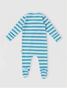 Goldie + Ace - Sky Stripe Rib Zipsuit - Sky/Gold