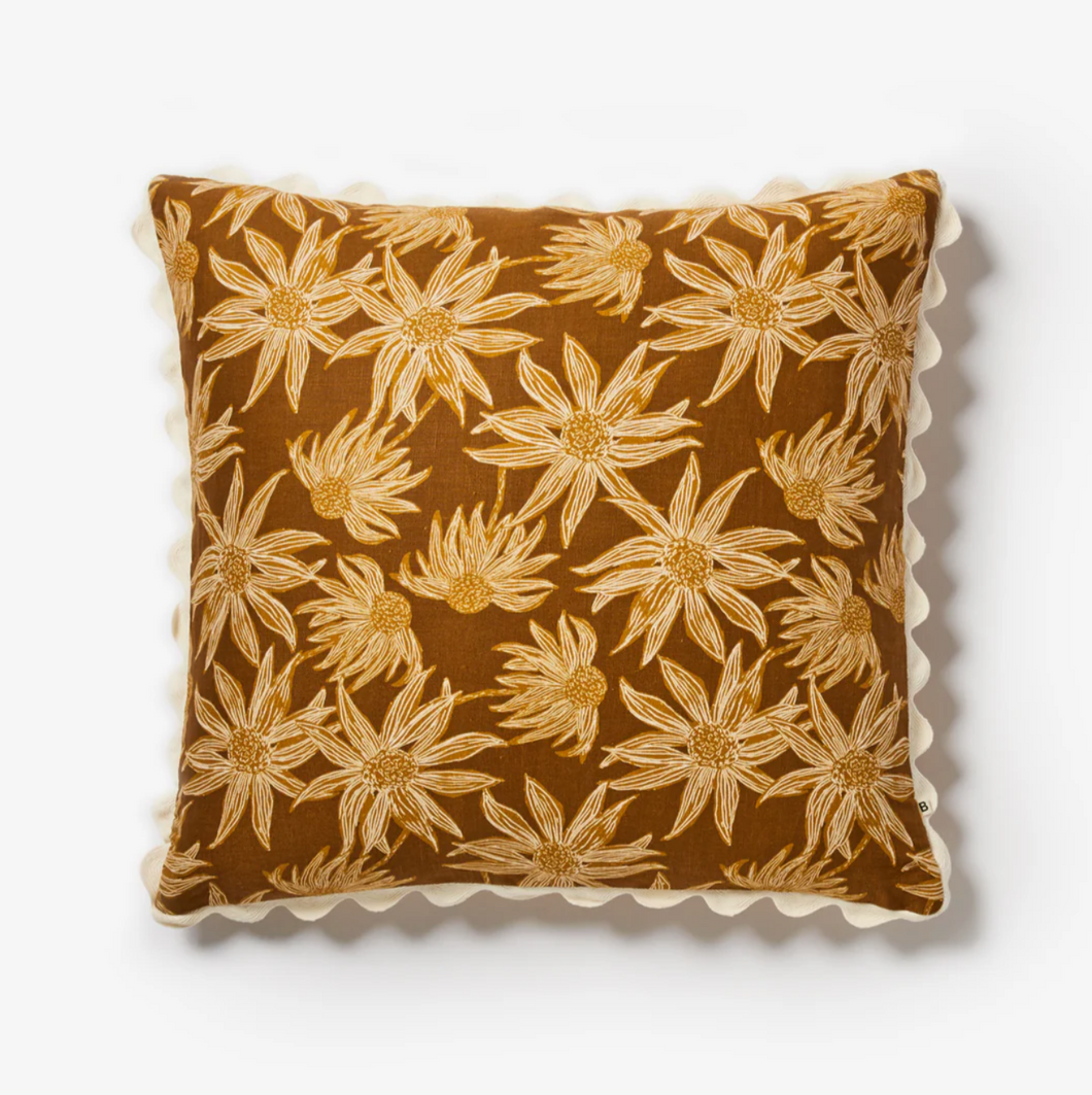 Bonnie & Neil Flannel Flower Mustard Cushion