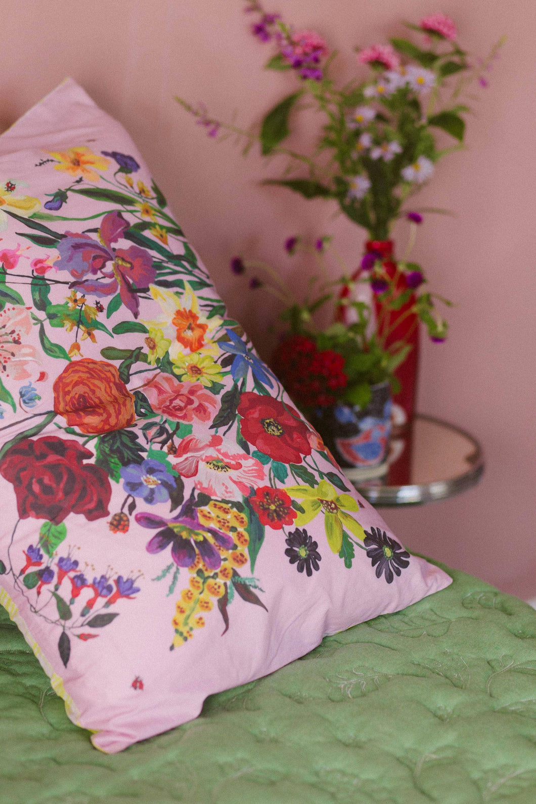 Lazy Bones - Rainbow Floral Pink Pillowcase Set