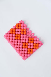 BEADED CARD HOLDER - PINK/ORANGE