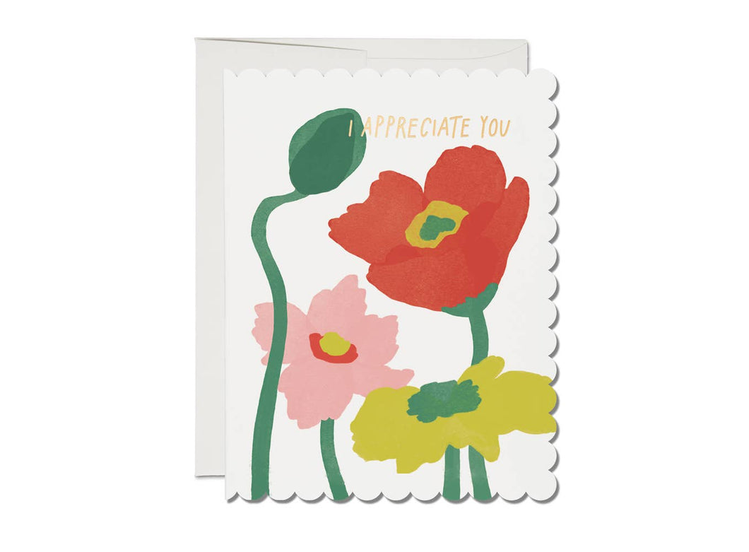 Card - 'I Appreciate You' - Scalloped Poppy