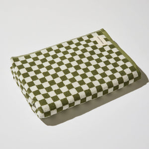 Bath Towel in Olive Green Check